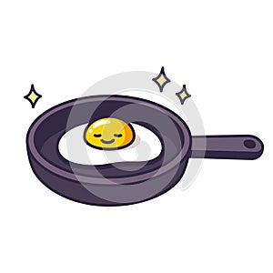 Cartoon fried egg on skillet