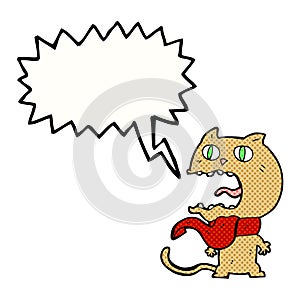 cartoon frightened cat with speech bubble