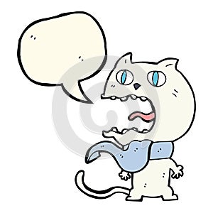 cartoon frightened cat with speech bubble