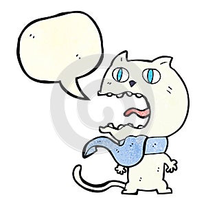 cartoon frightened cat with speech bubble