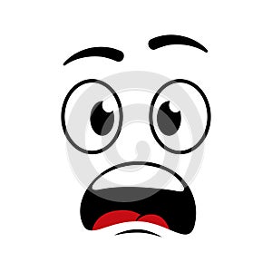 Cartoon frightened face. Emoji of surprise, shock and afraid. Emoticon with open mouth and eyes. Icon of comic character for