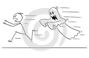 Cartoon of Frightened Man Running Away From Ghost