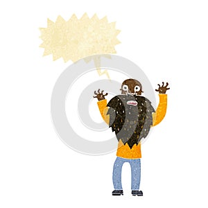 cartoon frightened old man with beard with speech bubble