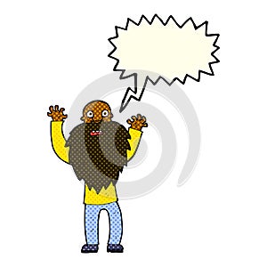 cartoon frightened old man with beard with speech bubble