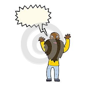 cartoon frightened old man with beard with speech bubble