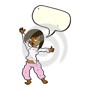 cartoon frightened woman with speech bubble