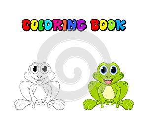 Cartoon frog coloring book isolated on white background