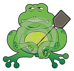 Cartoon Frog With Fly Swatter