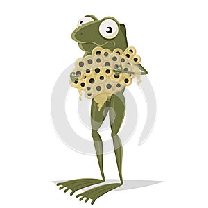 cartoon frog holding a bunch of frogspawn