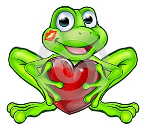 Cartoon Frog with Kiss and Love Heart