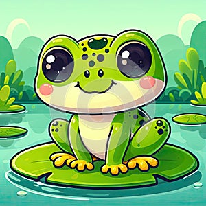 Cartoon Frog on Lily Pad