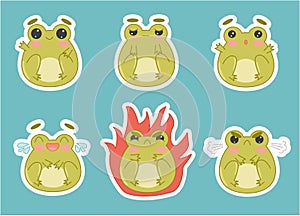 cartoon frog sticker pack with different emotions.