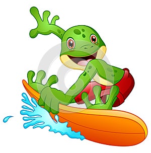 Cartoon frog surfing