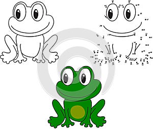 Cartoon frog. Vector illustration. Coloring and dot to dot game photo