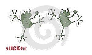 Cartoon frog. Vector illustration in the form of a sticker