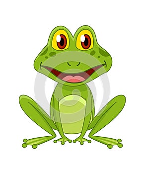 Cartoon frogs Funny cartoon frog. Little amphibia character standing and smiling on white background. Adorable froggy