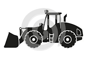 Cartoon front loader silhouettes. Heavy machinery for construction and mining