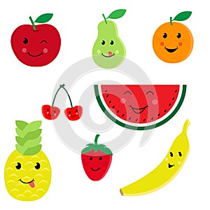 Cartoon fruit characters icon vector set