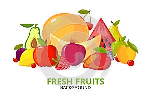 Cartoon fruits background. colorful healthy food isolated photo