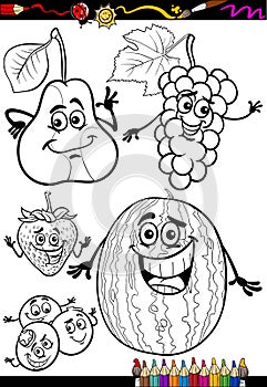 Cartoon fruits set for coloring book