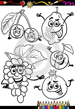 Cartoon fruits set for coloring book