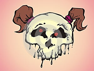 Cartoon funky skull of a girl with pigtail hair