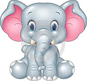 Cartoon funny baby elephant sitting isolated on white background