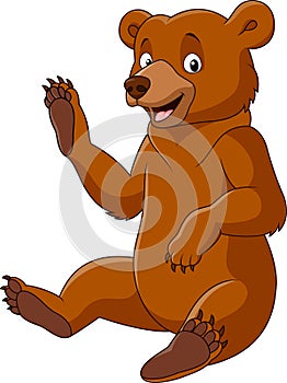 Cartoon funny bear waving isolated on white background