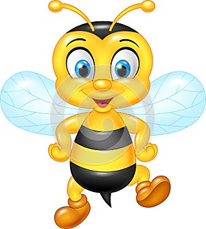 Cartoon funny bee posing on white background