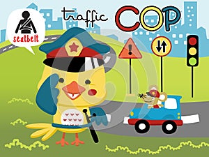 Cartoon of funny bird the traffic cop