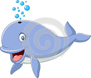 Cartoon funny blue whale isolated on white background