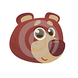 Cartoon funny brown bear head icon. Vector illustration. Design for print, children book illustration or party decoration.