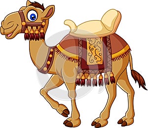 Cartoon funny camel with saddlery