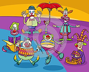 Cartoon funny clowns and comedians characters group