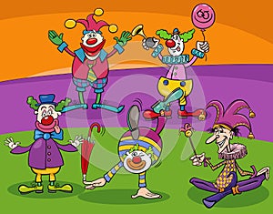 Cartoon funny clowns or comedians characters group