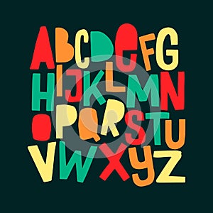 Cartoon funny comics font. Hand drawn colorful letters.