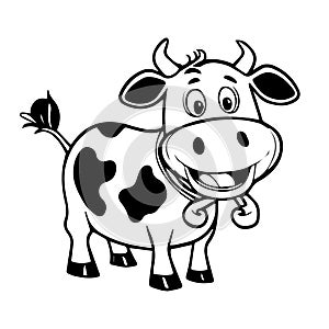 Cartoon funny cow character. Cow vector linear illustration