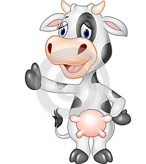 Cartoon funny cow giving thumb up isolated on transparent background