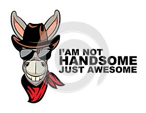 Cartoon funny cowboy donkey mascot. donkey motivational and inspirational vector poster. Simple cute donkey drawing with lettering