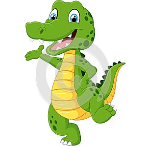 Cartoon funny crocodile waving hand