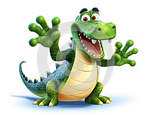 Cartoon funny crocodile waving isolated on white background