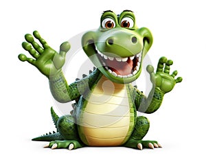 Cartoon funny crocodile waving isolated on white background