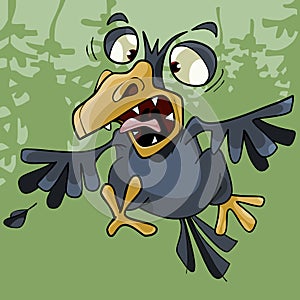 Cartoon funny crow rages open toothy beak photo