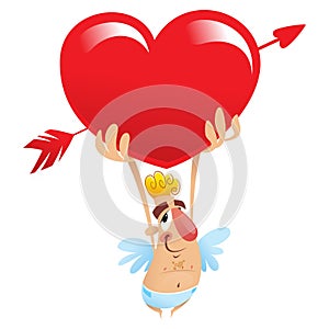 Cupid holding a big heart