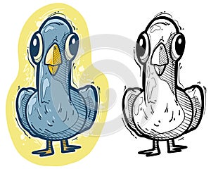 Cartoon funny cute blue pigeon colorful sketch photo