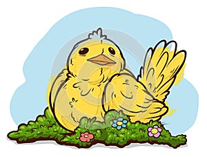 Cartoon funny cute hand drawn little yellow bird