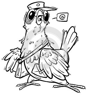 Cartoon funny cute postal pigeon with letter