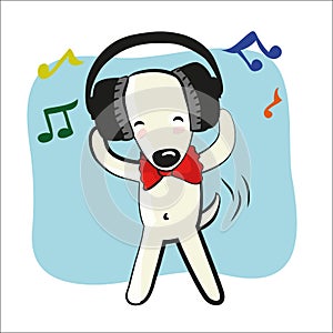 Cartoon funny dog in big headphones