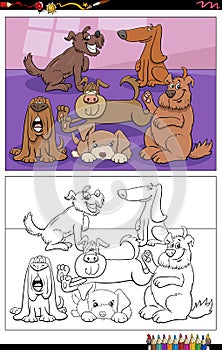 Cartoon funny dogs characters coloring book page