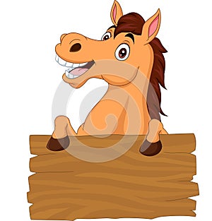 Cartoon funny donkey with blank board sign